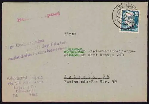 B19537 Brief Propaganda Leipzig 1951 Der Erzbergbau sichert den Frieden