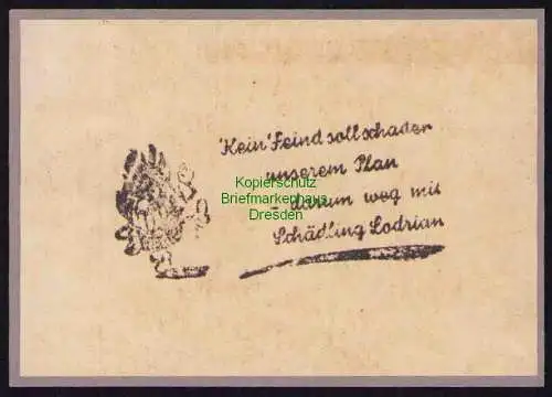 B19551 Briefstück Losungsstempel Propaganda Kein Feind soll schaden unserem Plan
