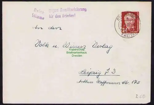 B19547 Brief Losungsstempel Propaganda Braunsdorf 1951 gegen Remilitarisierung