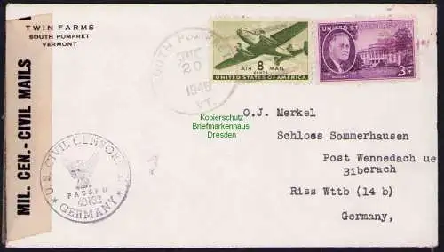 B19495 Brief USA 1946 South Pomfret Vermont Zensur Civil Censor Germany 40132