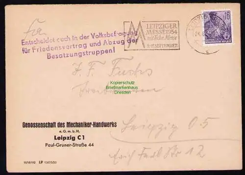 B19512 Brief Losung Propaganda Leipzig 1954 Volksbefragung Friedensvertrag
