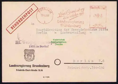 B19542 Brief Losungsstempel Propaganda Potsdam 1951 Weltjugendfestspiele Berlin
