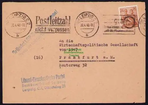B19505 Brief Losungsstempel Propaganda Leipzig 1948 Gründet LDP Betriebsgurppen