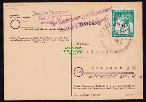 B19514 Brief Losungsstempel Propaganda Der Friedensvertrag mit Deutschland 1952