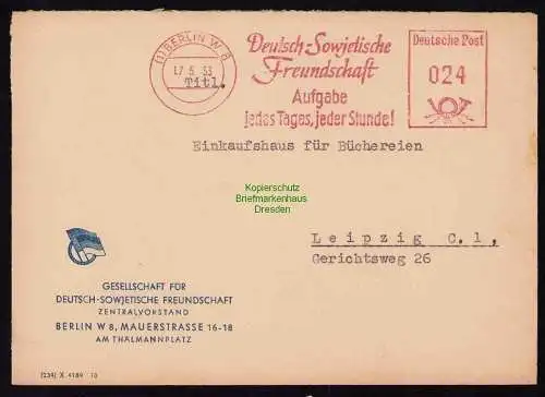 B19518 Brief Losungsstempel Propaganda Deutsch Sowjetische Freundschaft 1953