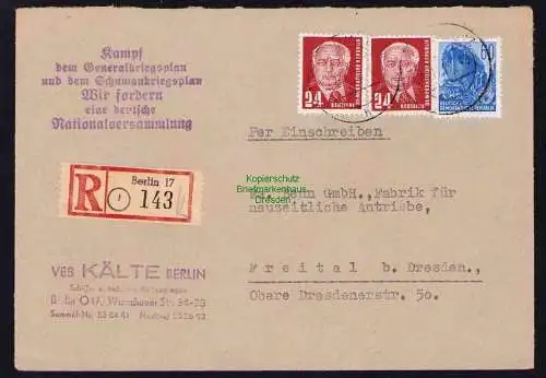 B19528 Brief Losungsstempel Propaganda Kampf dem Generalkriegsplan 1955