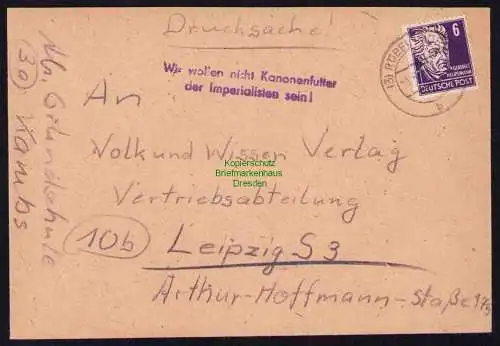 B19548 Brief Losungsstempel Propaganda Röbel Müritz 1949 Kanonenfutter