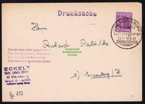 B19549 Brief Losungsstempel Propaganda Merseburg 1948 Volksbegehren