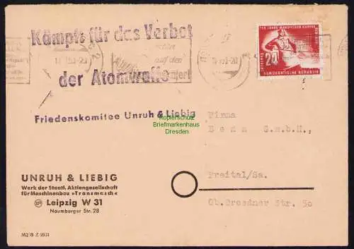 B19554 Brief Losungsstempel Propaganda Leipzig Kämpft für das Verbot d Atomwaffe