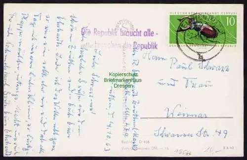 B19566 Karte Losungsstempel Propaganda DDR 1963 Zeuthen Die Republik braucht all