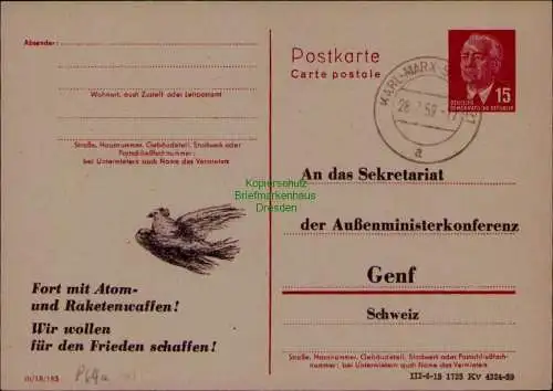 B21619 DDR Ganzsache Pieck 64 privater Zudruck 1-59 Außenministerkonferenz Genf