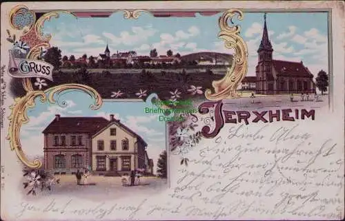 166340 AK Jerxheim Litho 1898 Kirche Geschäftshaus W. Brinkmann
