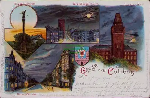 166349 AK Litho Cottbus 1899 Bahnhofstrasse Spremberger Turm Landgericht
