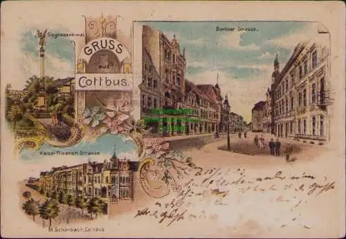 166348 AK Litho Cottbus Berliner Straße Kaiser Friedrich Strasse 1903