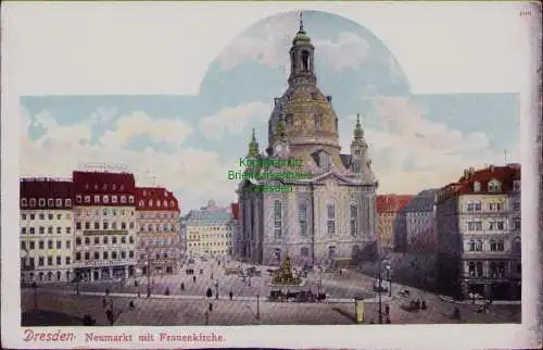166351 AK Dresden Neumarkt mit Frauenkirche Werbekarte für Druckerei um 1910