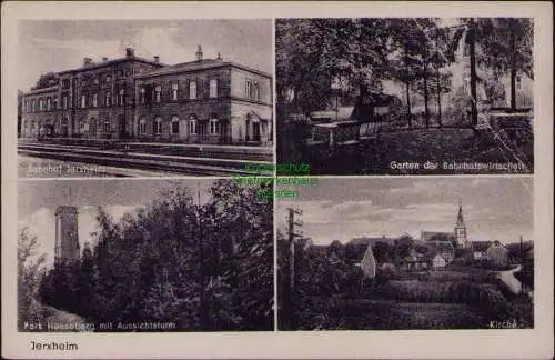 166347 AK Jerxheim 1945 Bahnhof Gleisseite Park Heeseberg Aussichtsturm Kirche