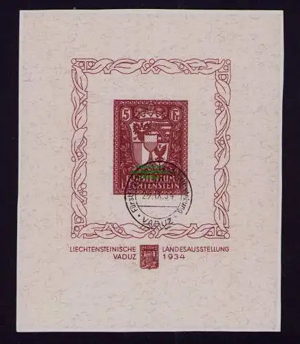B21933 Liechtenstein Block 1 o Ersttagsstempel Briefmarkenausstellung Vaduz 1934