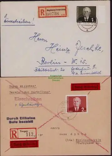 B21858 2x Brief DDR 1953 342 343 je überfr. Einschreiben Eilb. Magdeburg Torgau