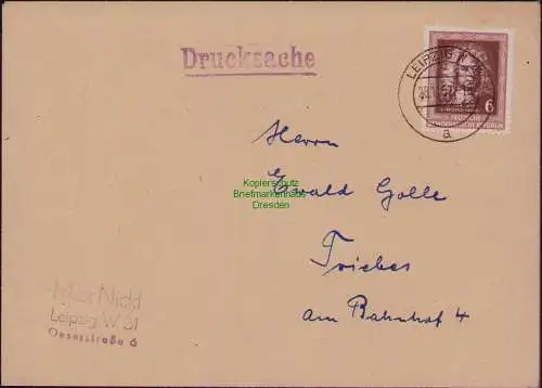 B21840 Brief DDR 1952 308 Händel Drucksache EF nach Triebes