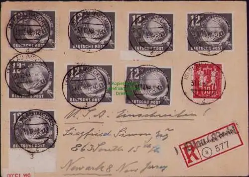B21805 r-Brief DDR 1949 244 8x 245 Plau Meckl. nach Newark New Jersey USA
