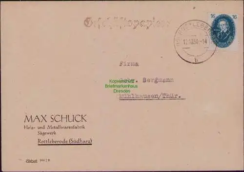 B21819 Brief DDR 1950 267 EF Geschäftspapiere Rottleberode nach Mühlhausen Thür.