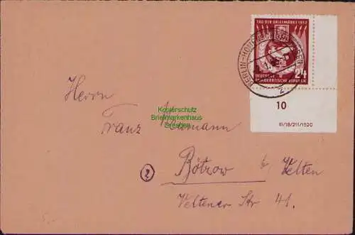 B21846 Brief DDR 1953 319 EF mit DV Berlin Hohenschönhausen