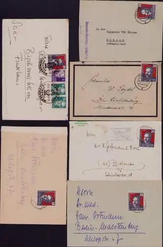 B21837 6x Brief DDR 1951 294 Liebknecht 1x stille Zensur Berlin Charlottenburg
