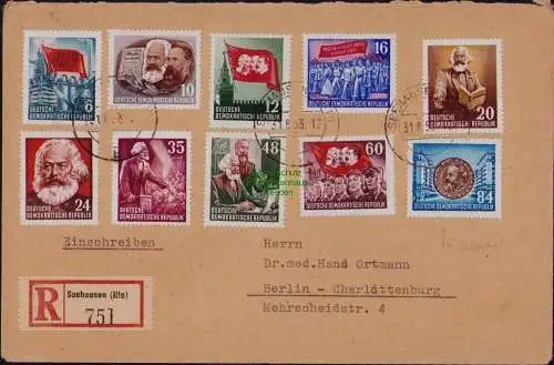 B21866 Brief DDR 1953 344 - 353 Satzbrief Einschreiben Seehausen Karl-Marx-Jahr