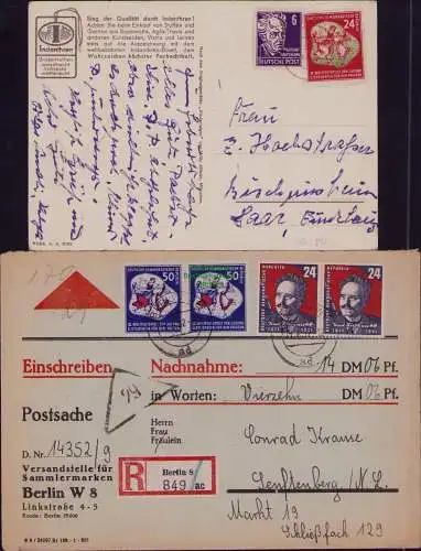 B21835 Brief DDR 1951 2x 292 Weltfestspiele Nachnahme Versandstelle Senftenberg