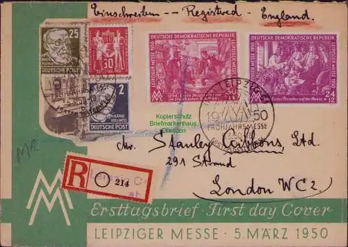 B21809 Brief DDR 1950 248 249 FDC 244 219 221 nach Großbritannien