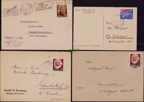 B21861 4x Brief DDR 1953 347 348 349 je EF 20 Pfg. Marx eine der seltensten EF