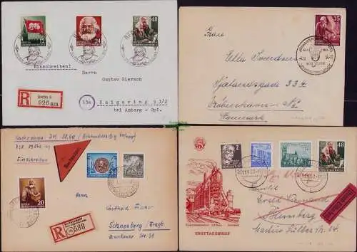 B21865 4x Brief DDR 1953 351 353 MiF 350 EF seltene Einzelfrankatur n. 1.10.1954