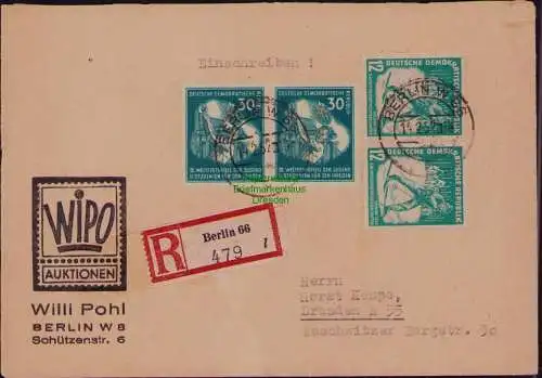 B21836 Brief DDR 1952 2x 291 Weltfestspiele 2x 298  Wintersportmeisterschaften