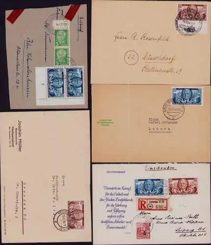 B21877 5x Brief DDR 1954 5 Jahre DDE Pieck 443 444