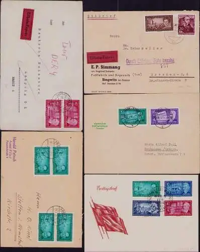 B21886 14x Brief DDR 1955 Führer der Arbeiterbewegung 472 - 478 d. 5 Pfg. EF FDC