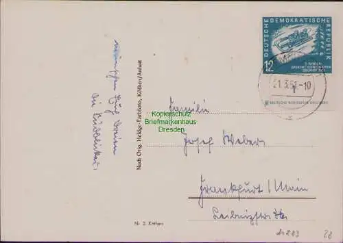 B21823 Postkarte DDR 1951 280 Oberhof mit DZ Chemnitz nach Frankfurt Main