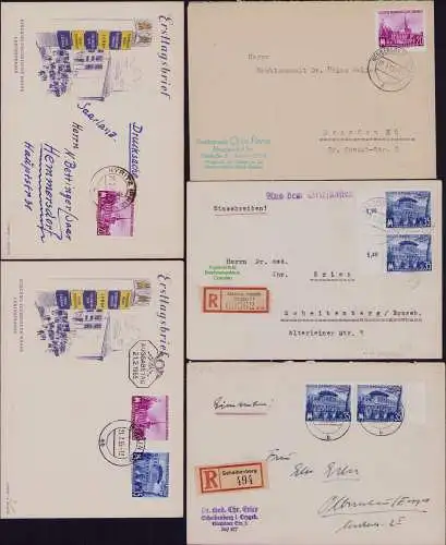 B21881 5x Brief DDR 447 448 1955 Leipziger Messe 2x 448 MeF Einschreiben