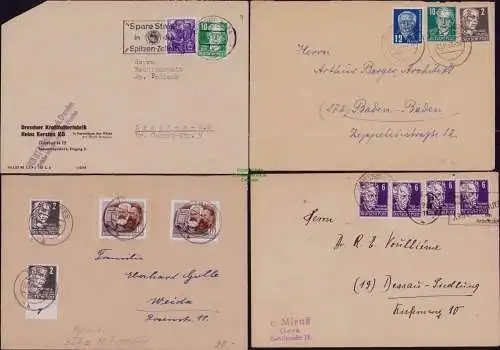B21847 4x Brief DDR 1953 mit 327 328 330 Köpfe II