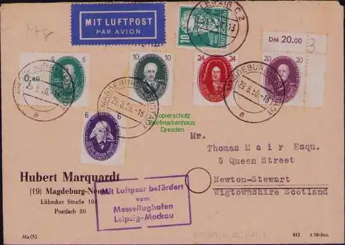 B21820 Brief DDR 1950 5 W. Akademie ex 262 - 269 Messe Luftpost Leipzig Mockau
