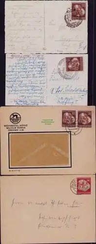 B21833 4x Brief / Postkarte DDR 1951 Weltfestspiele 289 290
