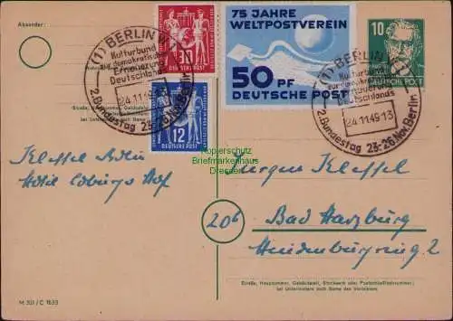 B21803 Ganzsache DDR 1949 242 243 244 SST Berlin W1 Kulturbund 2. Bundestag