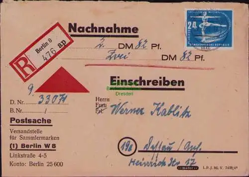 B21807 Brief DDR 1950 247 Nachnahme Versandstelle + rückseitig 2x 246 2x 242