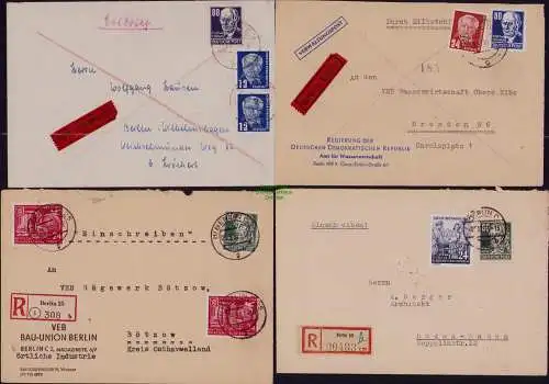 B21855 4x Brief DDR 1953 mit 338 339 Köpfe II MiF Einschreiben bzw. Eilboten