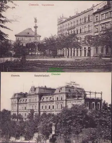 160604 2 AK Chemnitz Siegesdenkmal Naturheilanstalt 1905 Restaurant Moritzburg