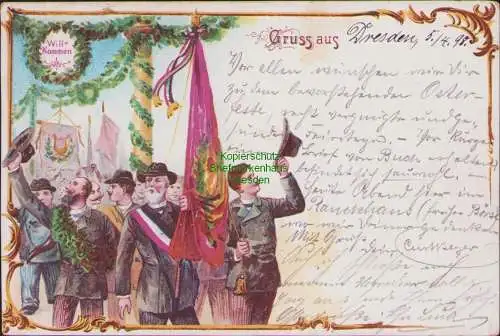 160438 AK Dresden 1898 Künstlerkarte Litho Willkommen Studentika Verein