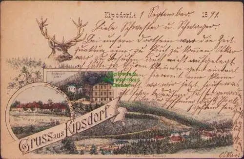 160321 AK Kipsdorf Litho Vorläufer Restaurant Halali 1891 Ober-Forstmeisterei zu