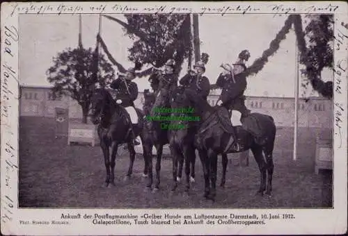 163034 AK Ankunft der Postflugmaschine Gelber Hund am Luftpostamt Darmstadt 1912