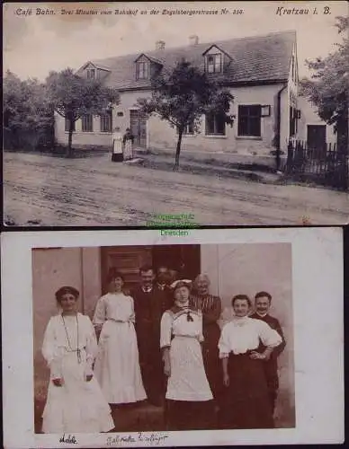 163142 2 AK Chrastava Kratzau Böhmen 1906 Cafe Bahn Engelsbergerstrasse Personal