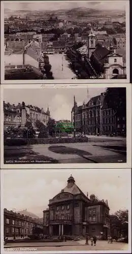 163050 3 AK Most Brüx Wenzelsplatz Handelsschule 1939 Stadttheater