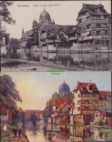 165982 2 AK Nürnberg Insel Schütt 1908 Pegnitz
